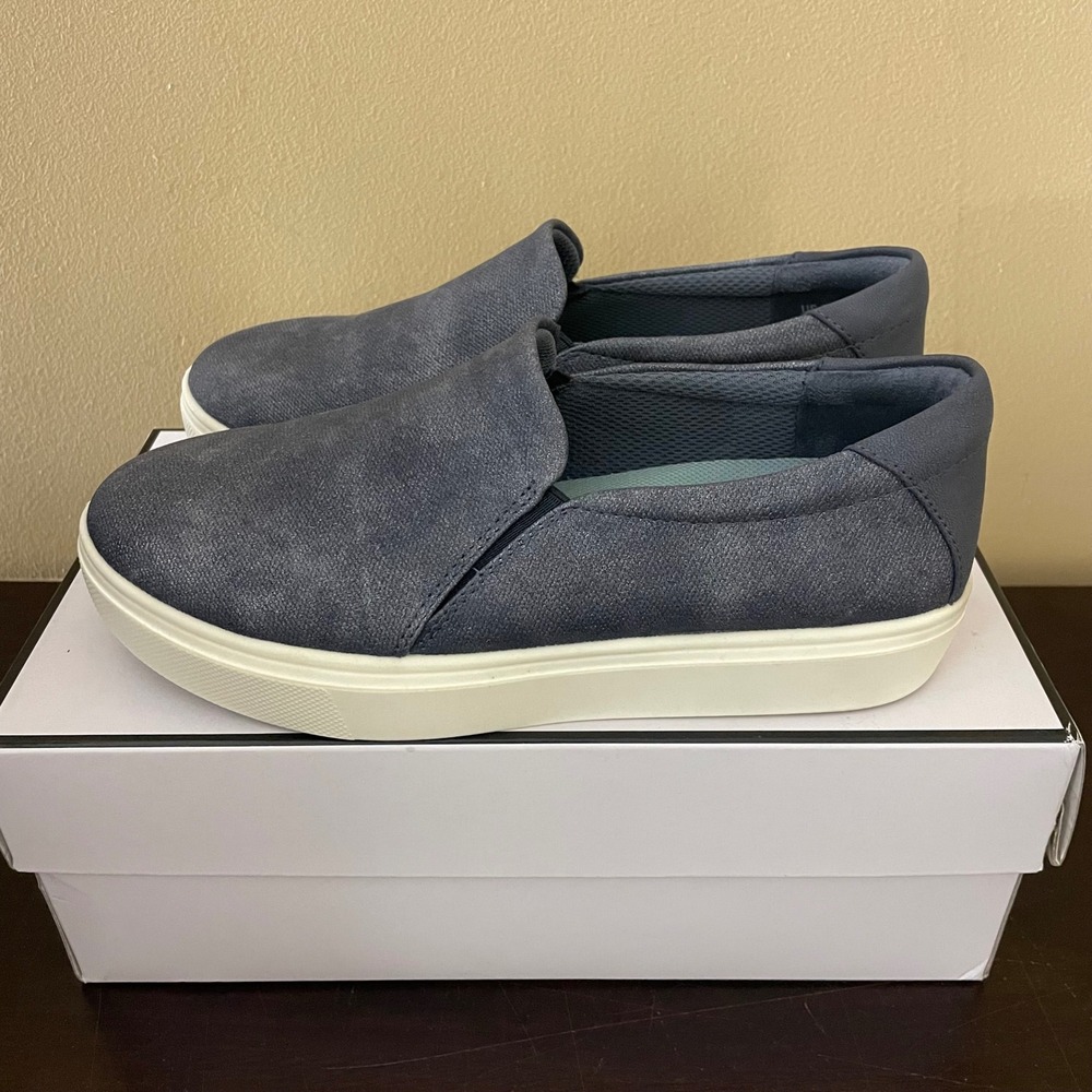 Dr Scholls‎ Madison Womens Blue Denim Look Slip On Platform Sneakers Shoes